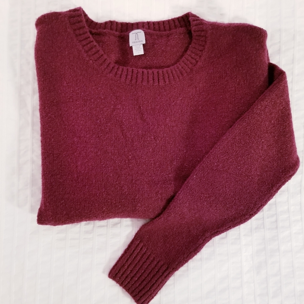 Tristan | Burgundy Red Crew Neck Sweater Top